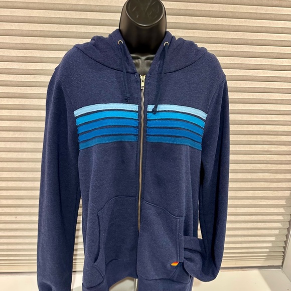 Aviator Nation 5 Stripe Hoodie Navy // Blue Unisex Size M Zip - Picture 2 of 4